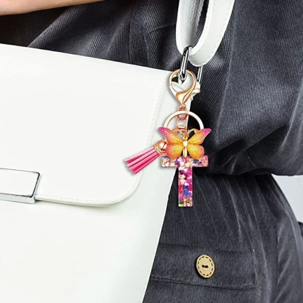 Pink Initials Heart Tassel Keychain - Picture 3 of 4